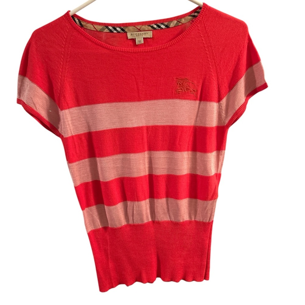 Burberry Red and Pink Striped Knit Top